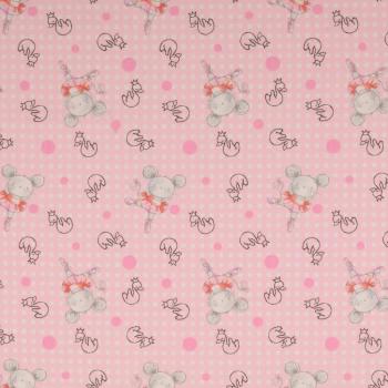 Preview: Baumwoll Druck kleine Mäuseballarina auf Rosa